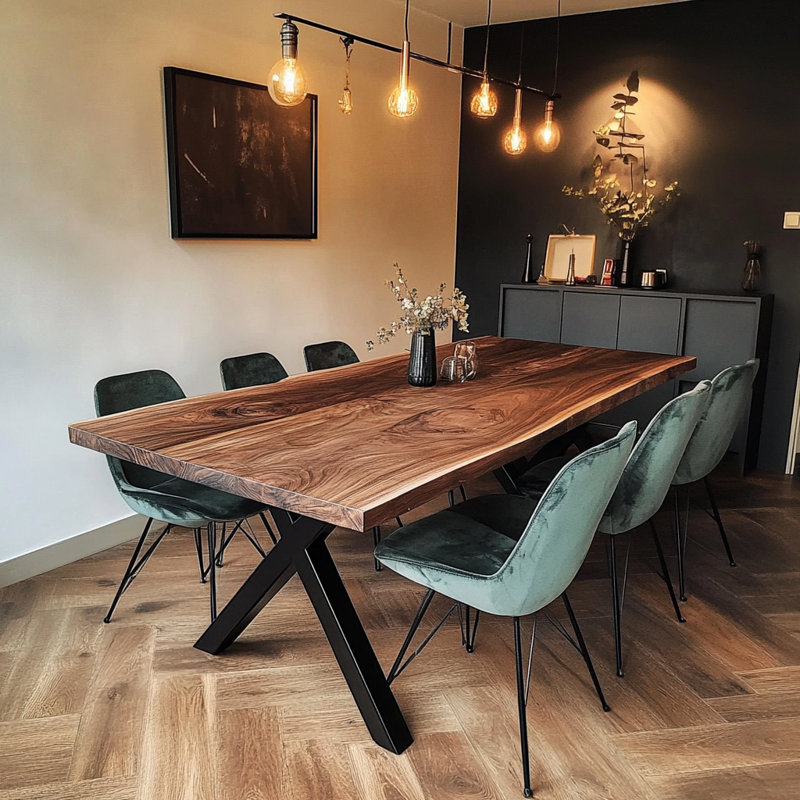 Solid Walnut Dining Table - Chunky X Legs, 76cm H x 220cm W x 100cm D