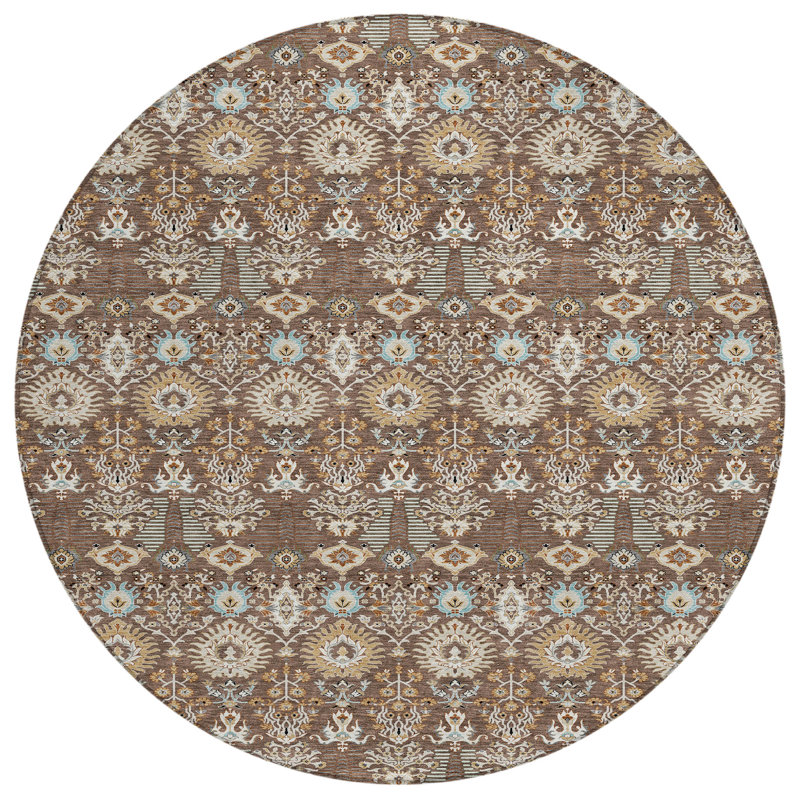 Machine Washable Indoor/Outdoor Gursevak ACN2251 Global Rug, Round 8'