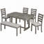 Ensemble de table de salle à manger en bois d'hévéa 6 pièces avec placage en bois massif et coussin moelleux (brosse métallique)-1324924021