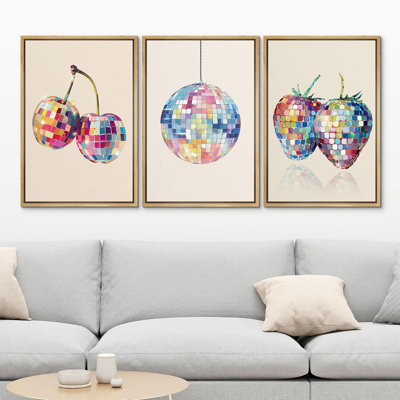 «Colorful Disco Fruit Series», impression sur toile encadrée de cerise brillante et de fraise moderne