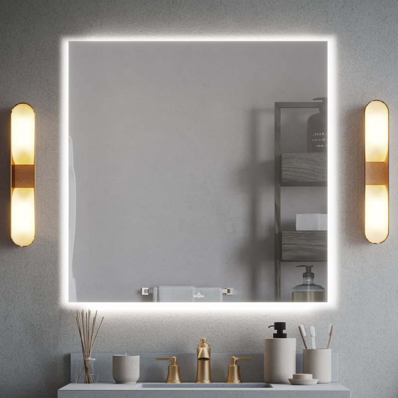 Miroir lumineux Aura avec désembueur, gradateur intégré et luminosité réglable, Carrée, Horizontale et verticale
