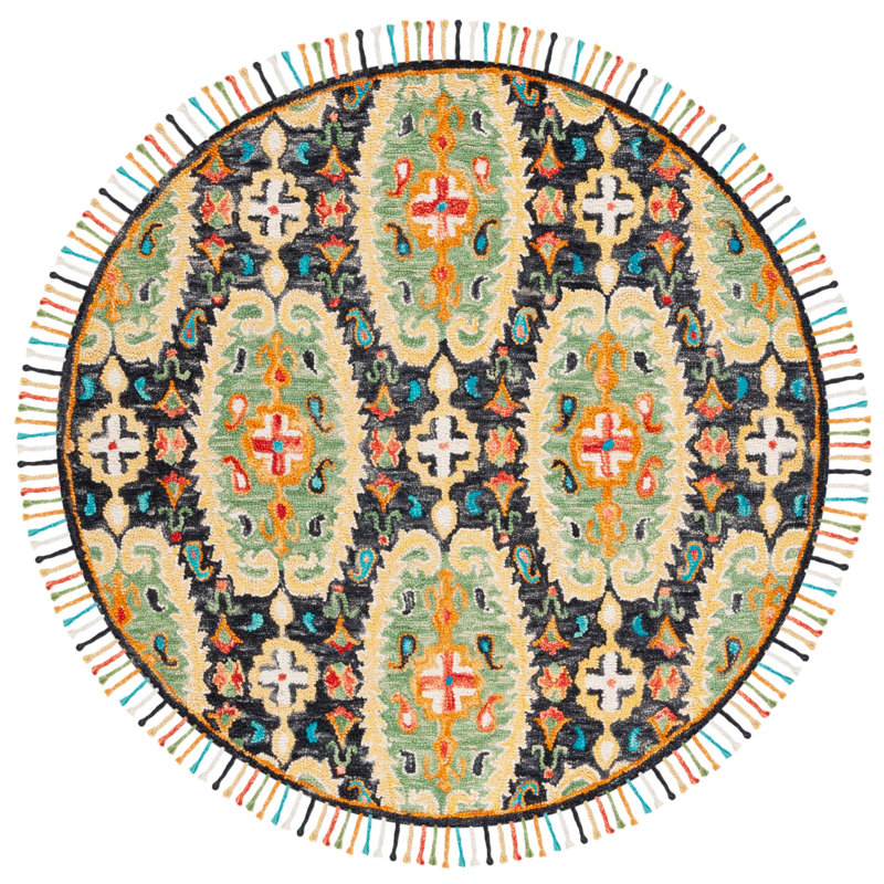 Ferrera Jahiem Hand-Knotted Wool Charcoal Area Rug, Round 6'