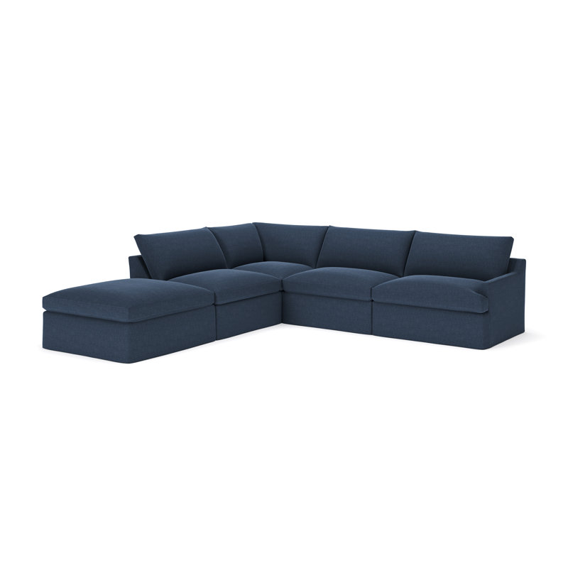Wrenley 5-Piece Slipcovered Modular Sectional, Left Hand Facing, Drusky Navy Sustain® Basketweave