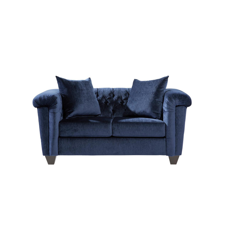 70" Tuxedo Arm Loveseat with Reversible Cushions, Lush Navy/Polyester Blend