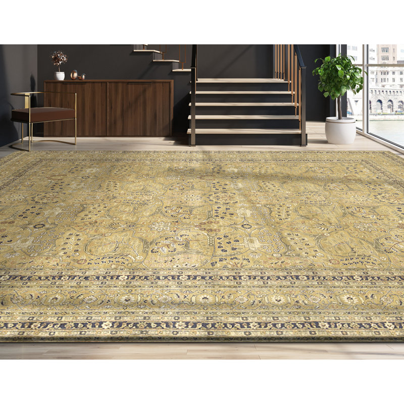 Hand Knotted Wool Area Rug in Gold