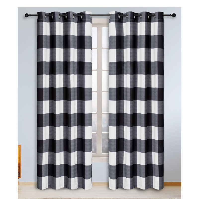 Black and White Checkered Blackout Linen Window Panels