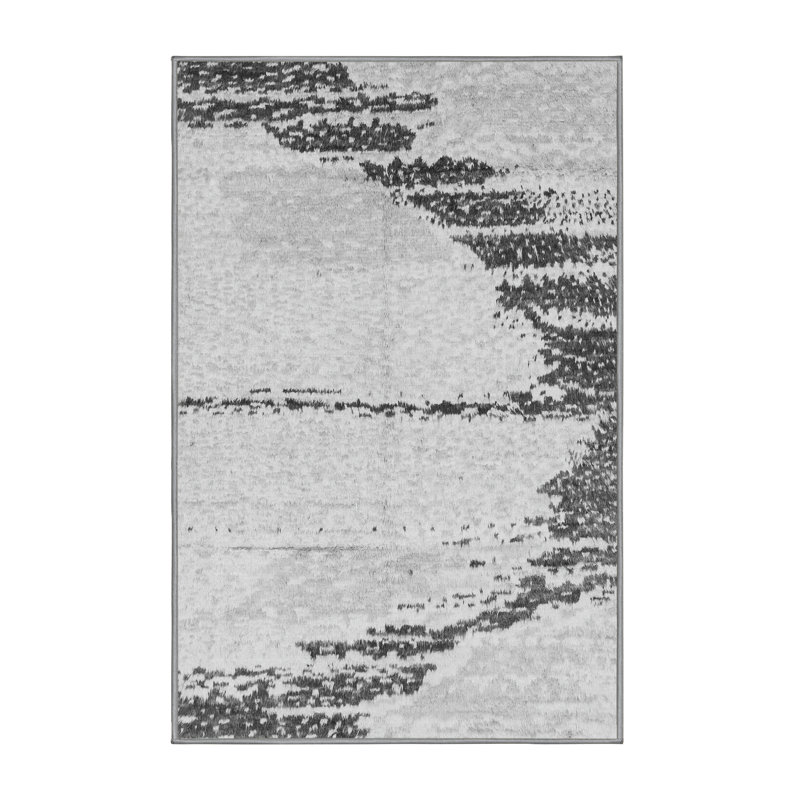 Tapis abstrait gris fait à la machine, Rectangle 7 pi x 10 pi