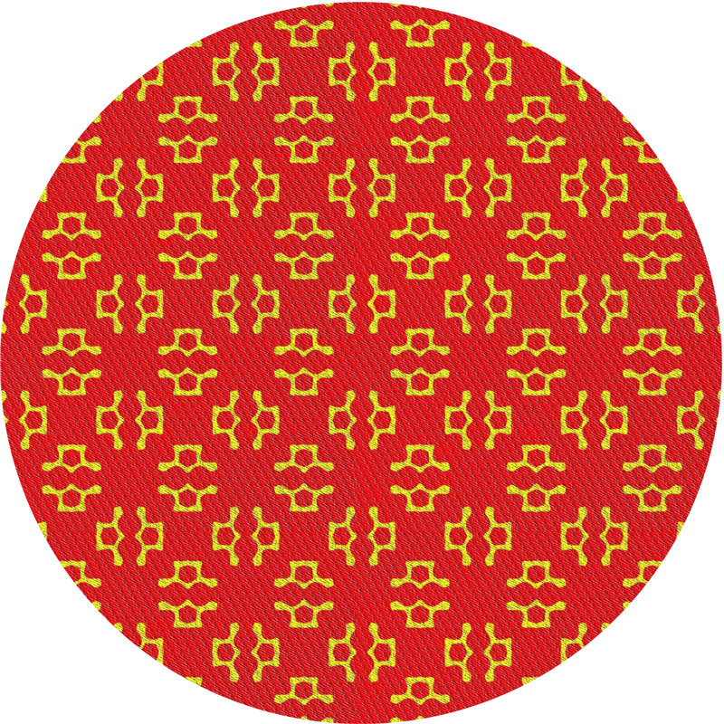 Tapis rouge/jaune à motifs, Rond 3 pi