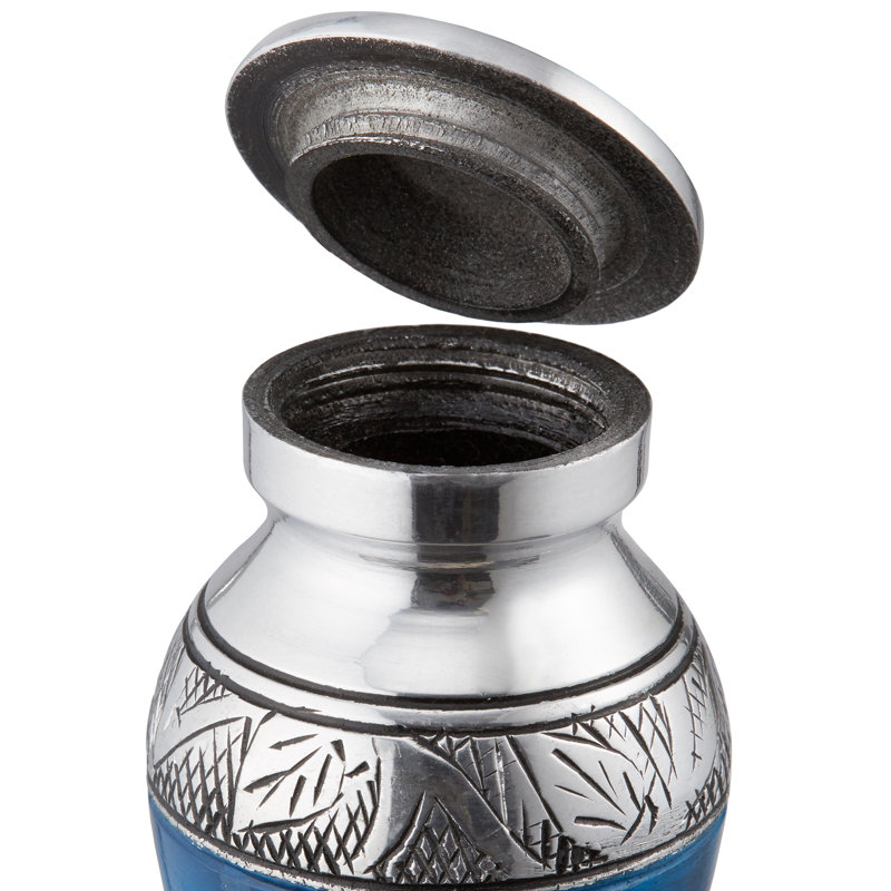 6-Piece Decorative Miniature Keepsake Memorial Urns, Blue and Silver