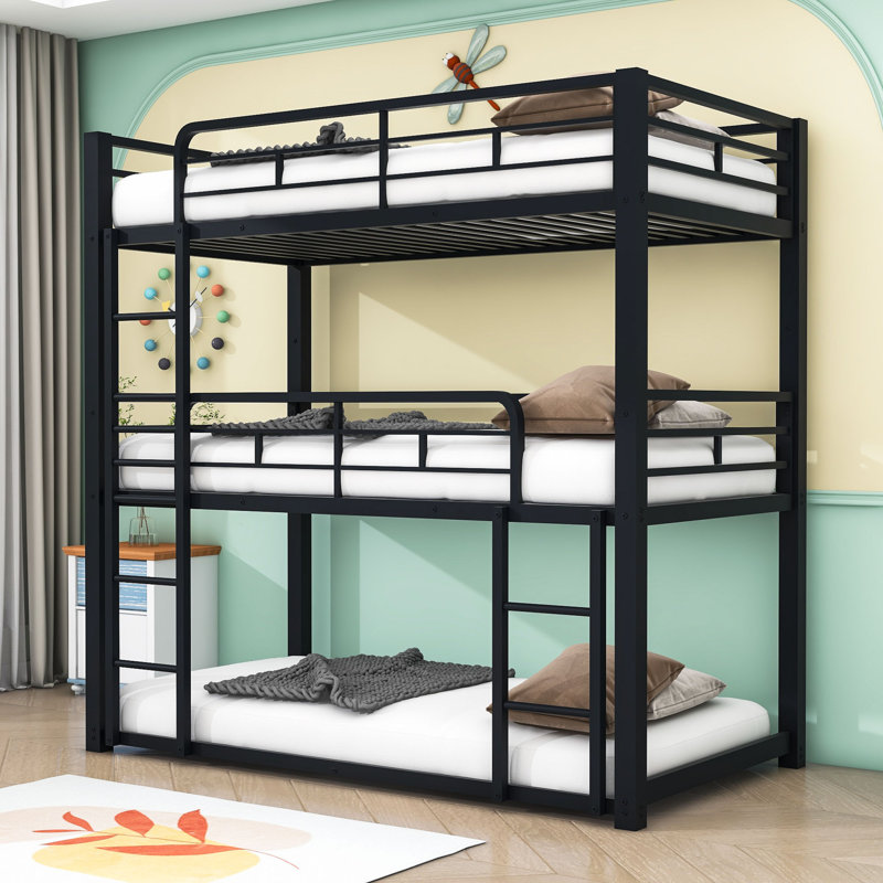 Comburg Kids Twin Over Twin Over Twin Bunk Bed, Black