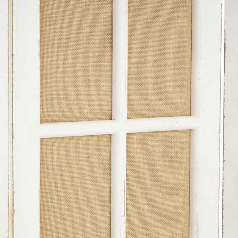 Bigham Beige Wood Hinged Foldable Partition 3 Panel Room Divider Screen w/ Burlap Window Pane Design