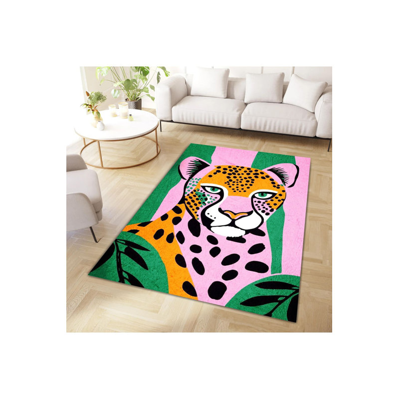 Tapis décoratif léopard rose Northern Collection, Sous-tapis rectangulaire de 3 pi 3 po x 4 pi 11 po