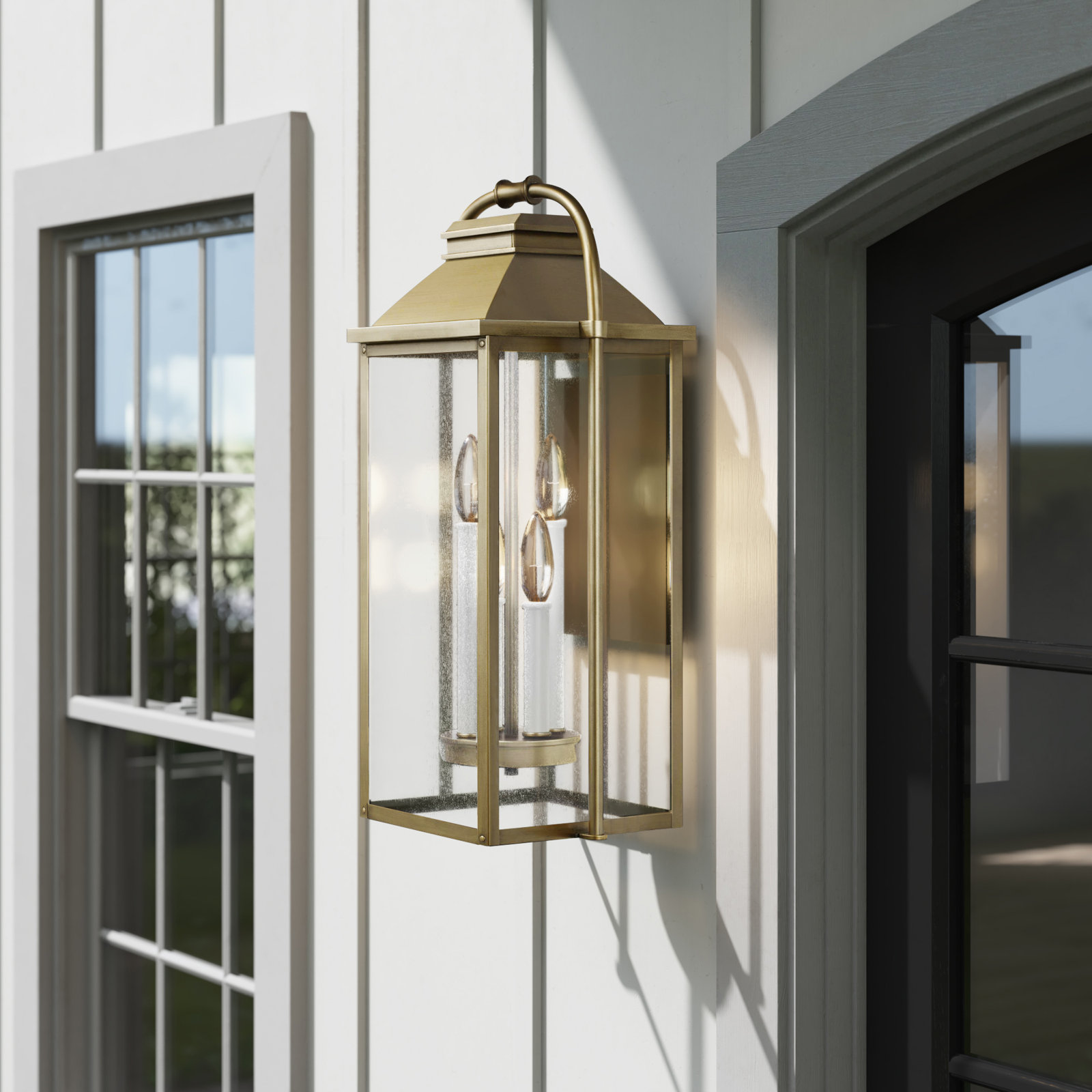 Newson 4-Light Outdoor Wall Lantern, Painted Distressed Brass