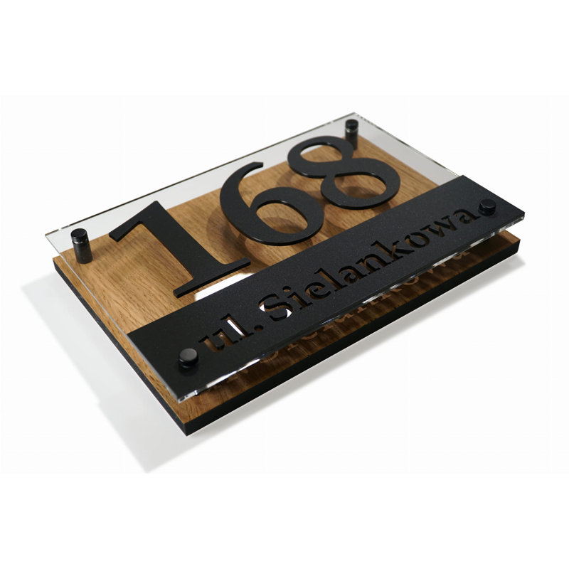MDF Top With Natural Oak Veneer House Number, 30cm H x 40cm W x 4cm D