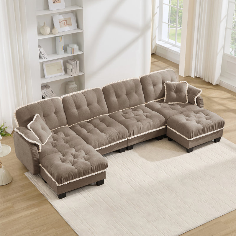 Canapé en U avec 4 coussins, repose-pieds mobile, canapé à assise profonde facile à assembler pour le bureau du salon, appartement