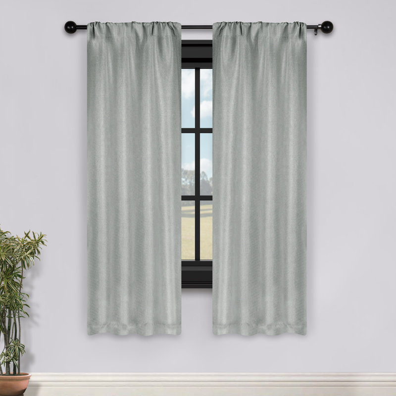 Polyester Thermal Insulated Room Darkening Curtain Panels, 26" W x 63" L, Chrome