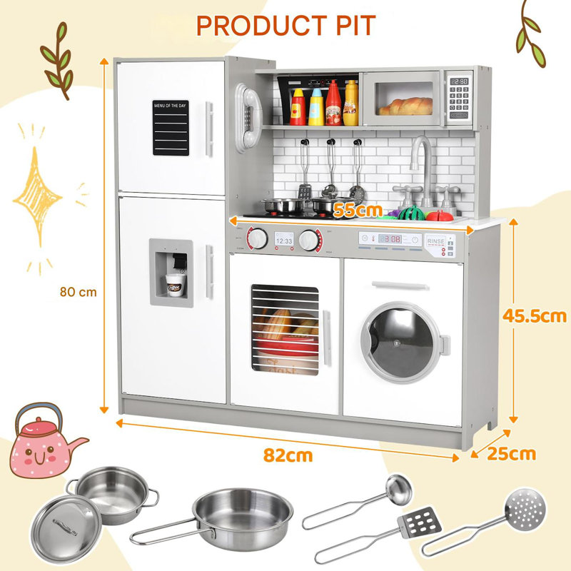 Children's Cake, Play Kitchen Wood, Toy Kitchen With Light And Sound, 80 X 25 Cm, Doll Kitchen, Wooden With Play Kitchen Accessories, Small Kitchen, Toy Kitchen For Children From 3 Years, Wood