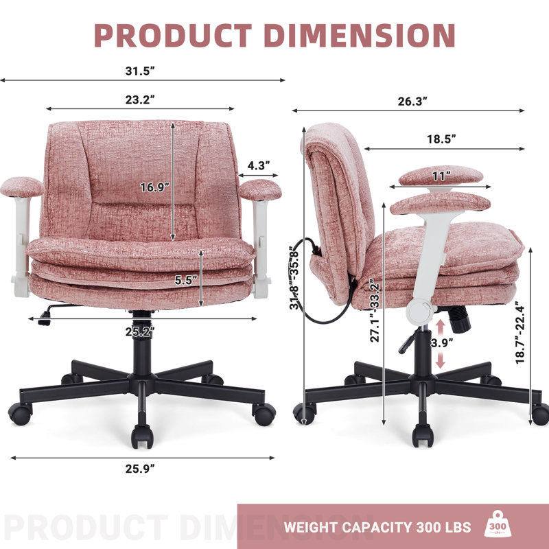 Criss Cross Legged Chenille Fabric Office Chair, Pink