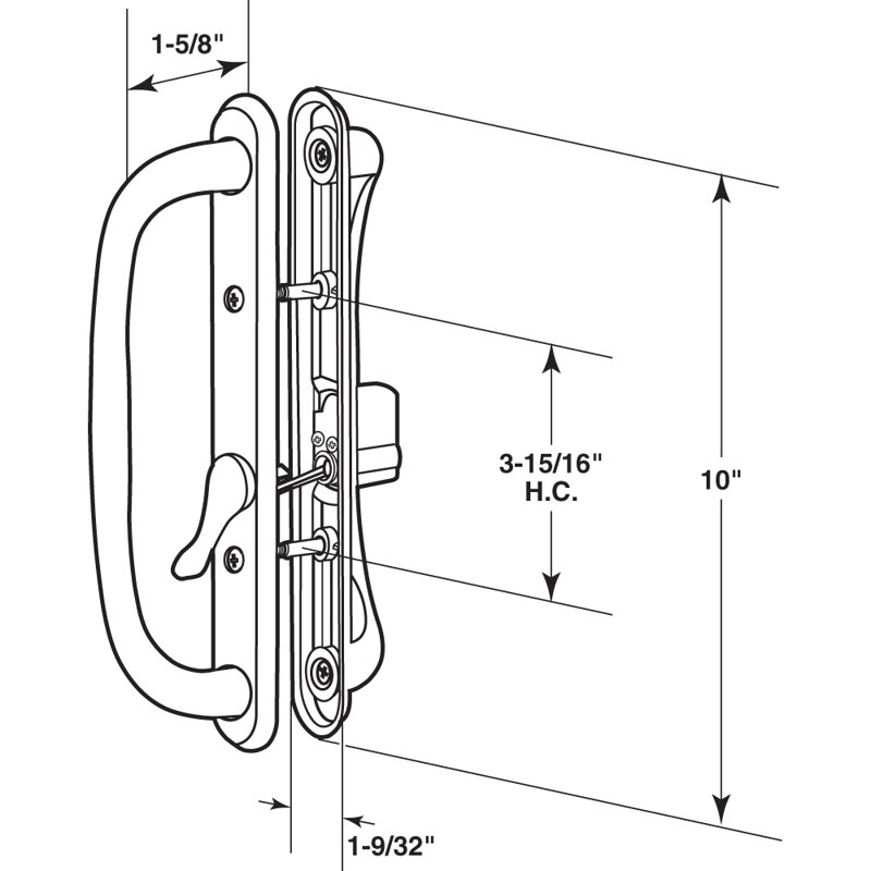 White Diecast Keyed Sliding Door Handle Set with 10 in. Pull (Single Pack)