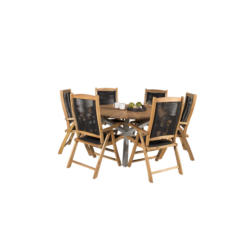 Orion 6 - Person Acacia Solid Wood Patio Dining Set Round Table