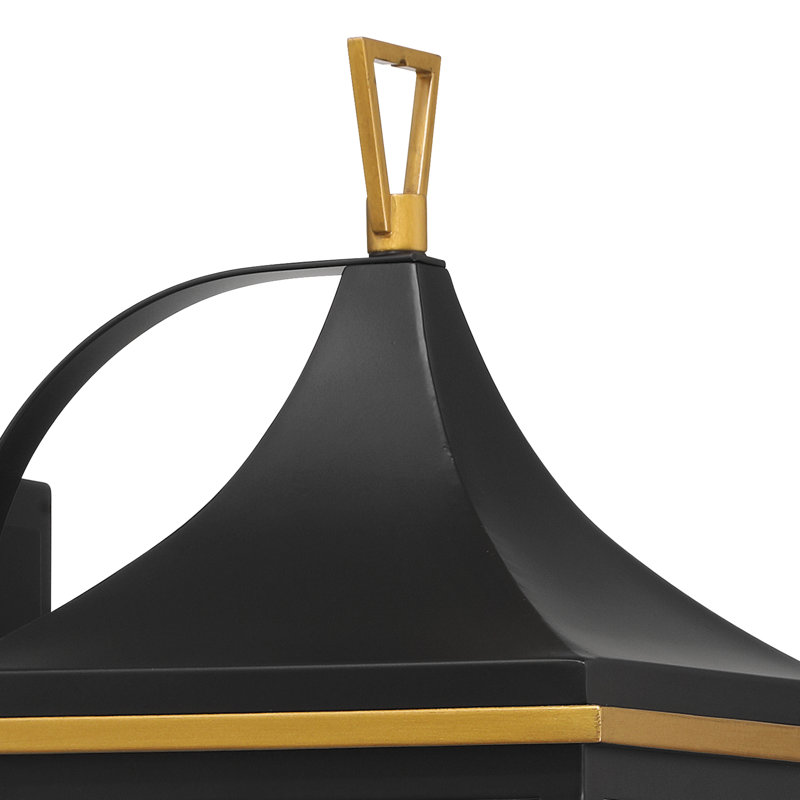 Meggett 3 Light Matte Black + Textured Gold Outdoor Sconce, 19.75" H x 8" W x 10" D