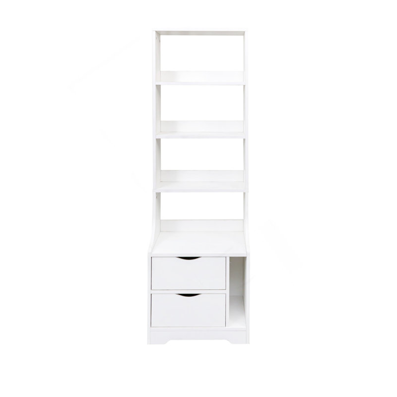 Table de chevet avec bibliothèque, table de chevet avec 2 tiroirs de rangement pour la chambre à coucher, Blanc