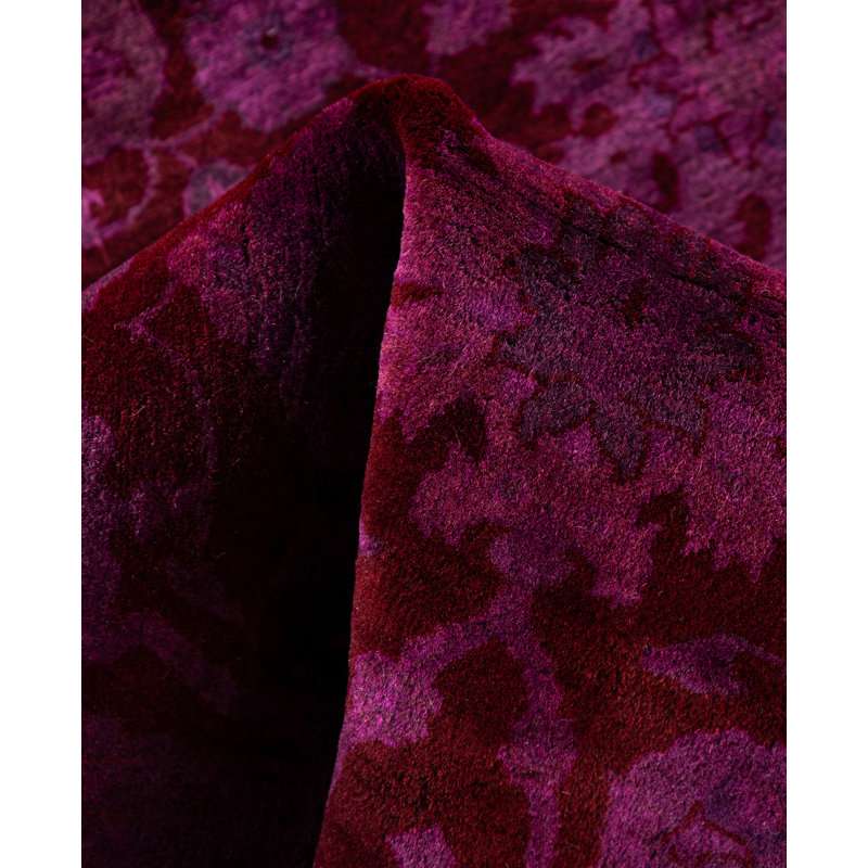 Tapis de couloir mauve en laine noué à la main moderne et contemporain Chelan 2 pi 7 po x 12 pi 2 po