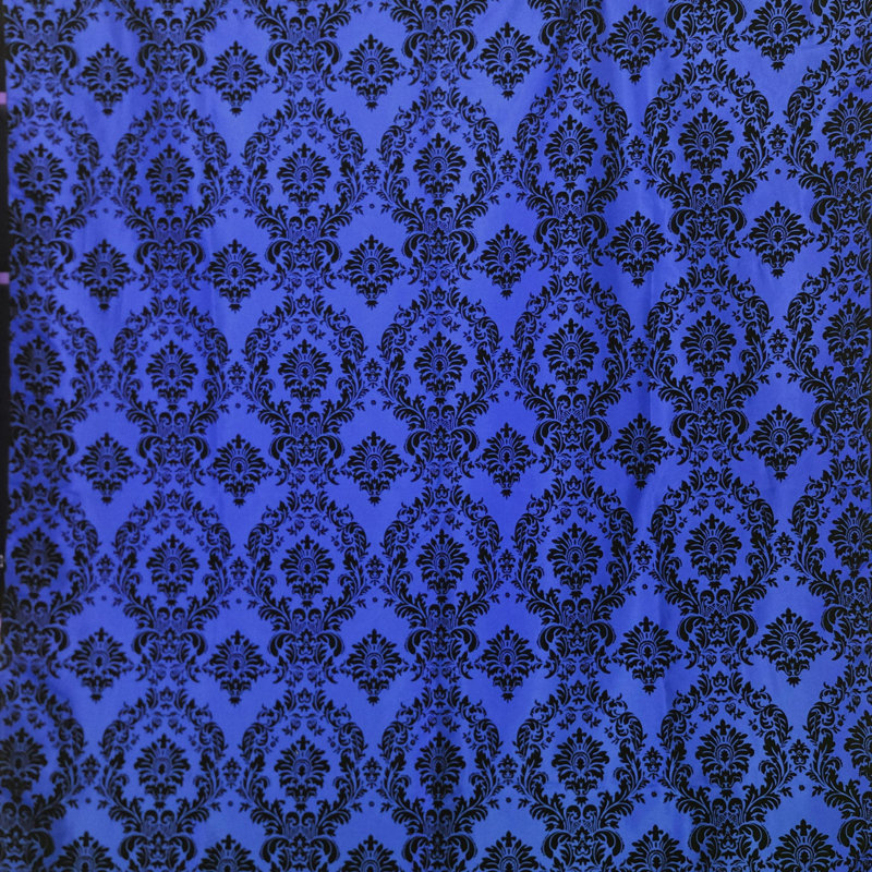 Cantonnière à damas, L 120 po x L 9 po, Noir / bleu royal