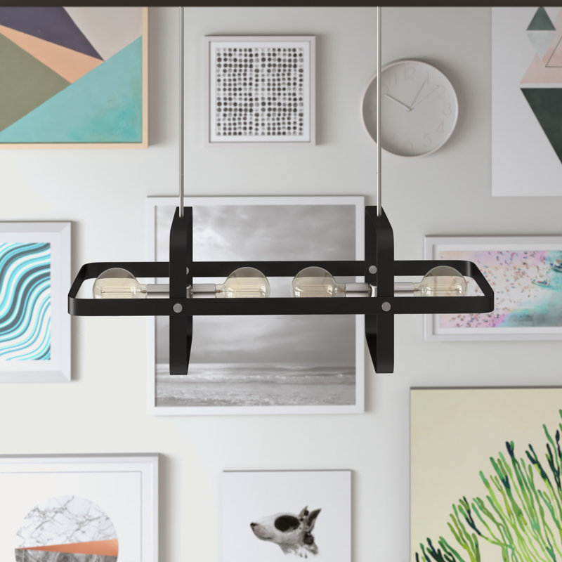 Luminaire suspendu géométrique à 4 lumières pour îlot de cuisine Rigby, Noir mat