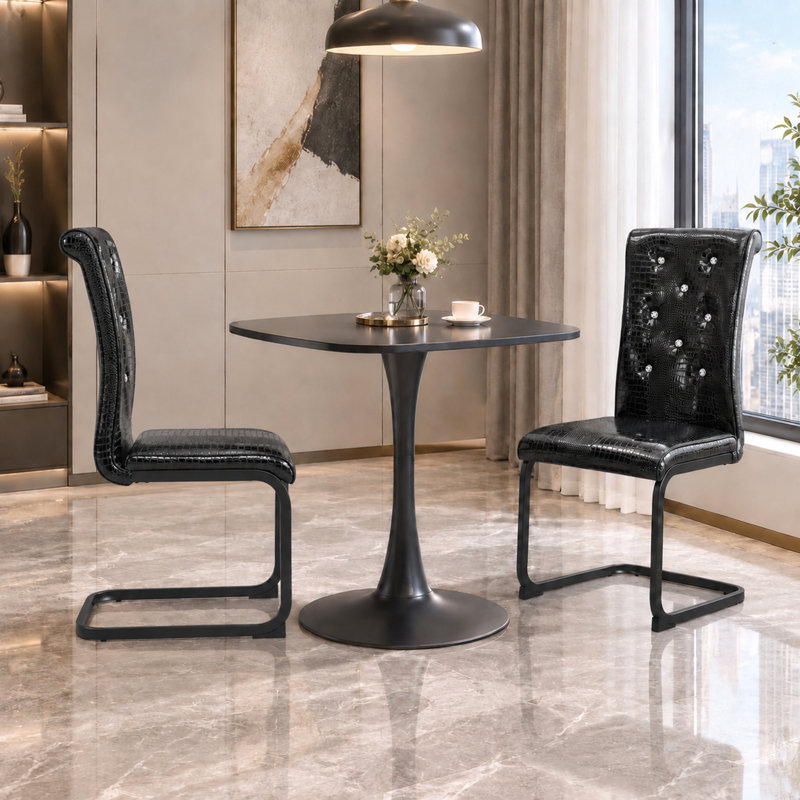 Ensemble de table tulipe sur pied central 3 pièces, contemporain et peu encombrant, avec chaises cantilever, Black
