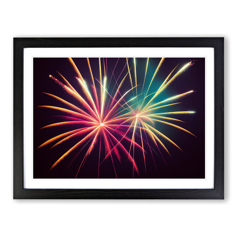 Mesmerising Fireworks - Single Picture Frame Print, Black Framed, 46cm H x 64cm W x 2cm D