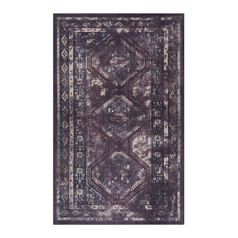 Classic Black & Burgundy Welcoming Doormat Rug, Rectangle 4' x 6'