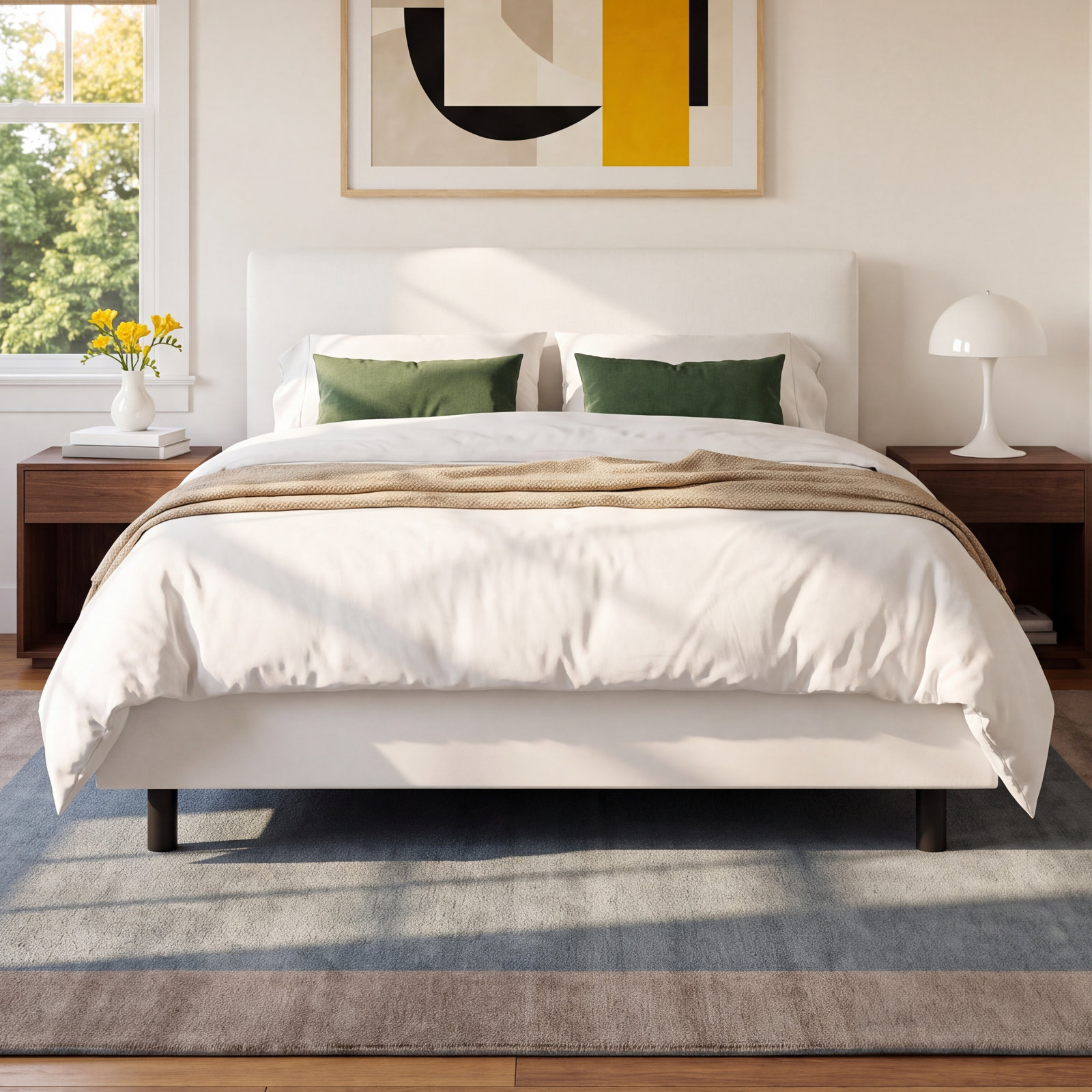 Eisley Pine Bed, Queen, Zuma White Textured Linen