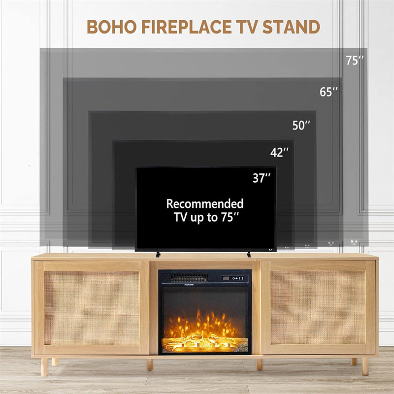 Begoa 69.69'' W Natural Wood Electric Fireplace
