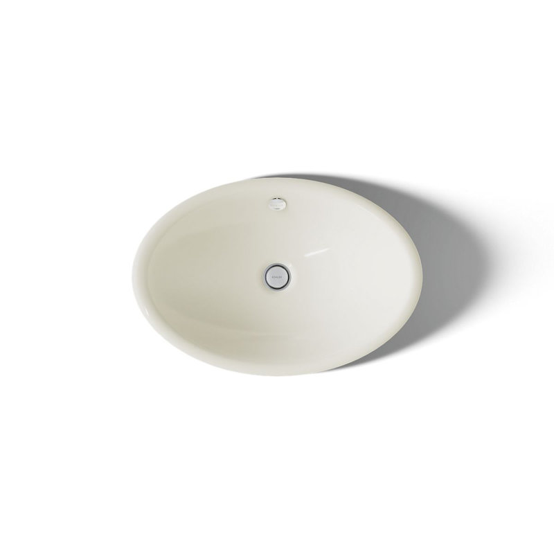 Iron Plains Metal Oval Vessel Bathroom Sink with Overflow, Biscuit