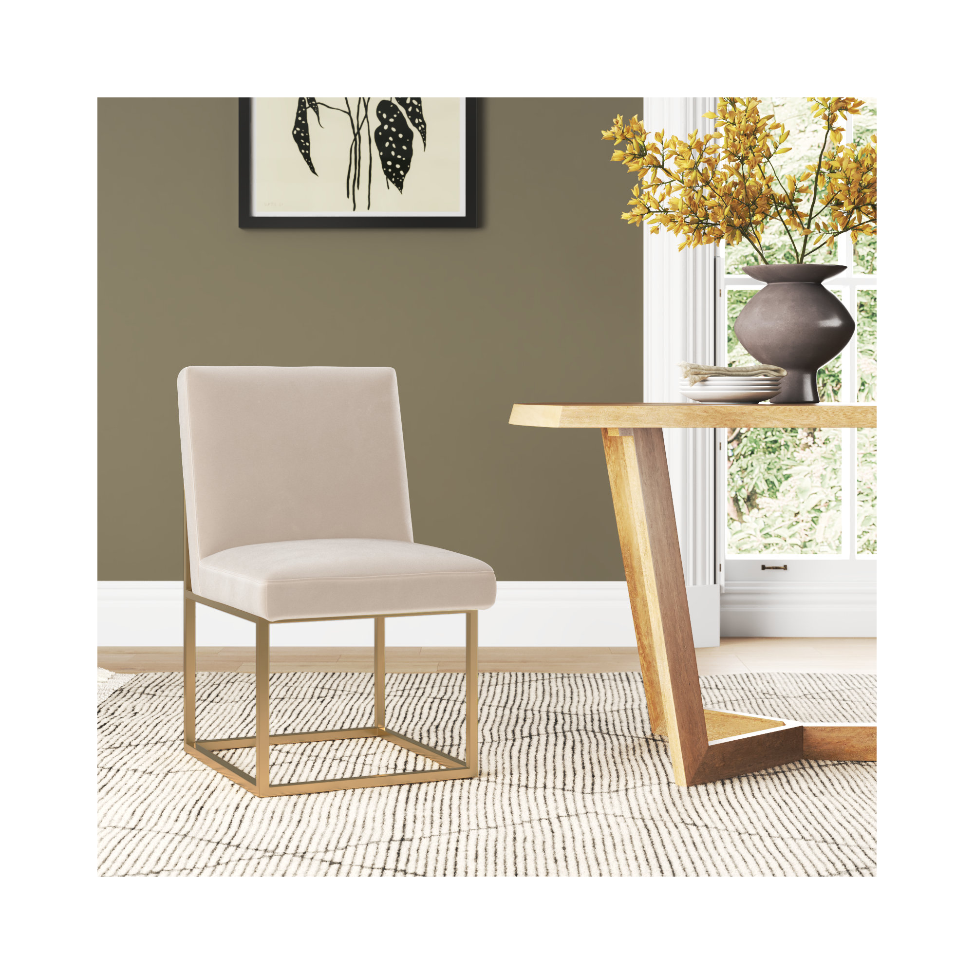 Athens Upholstered Stainless Steel Side Chair, Gold, Taupe Velvet