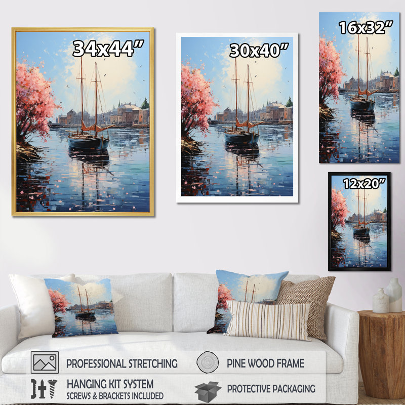 Port Docked Memories Pointillism II - Nautical & Beach Canvas Prints, Cadre photo noir, H 32 po x l 16 po x P 1 po