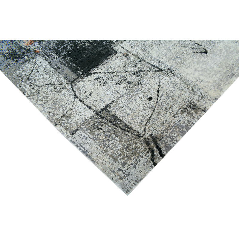 Hand Knotted Area Rug in Silver/Charcoal/Beige, Rectangle 12' x 15'