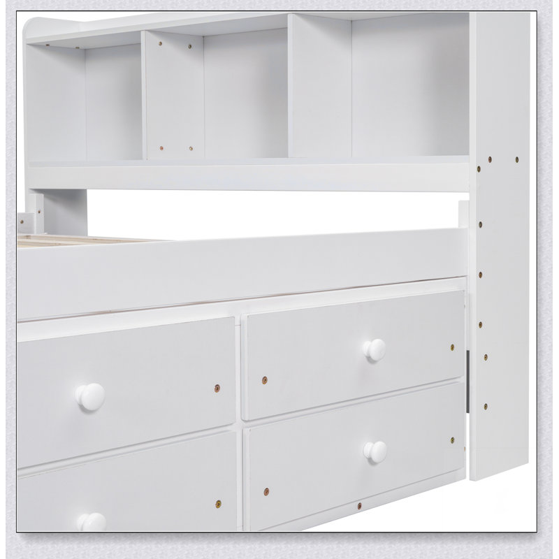 Lit double avec rangement sous le lit et armoire de bout, Blanc
