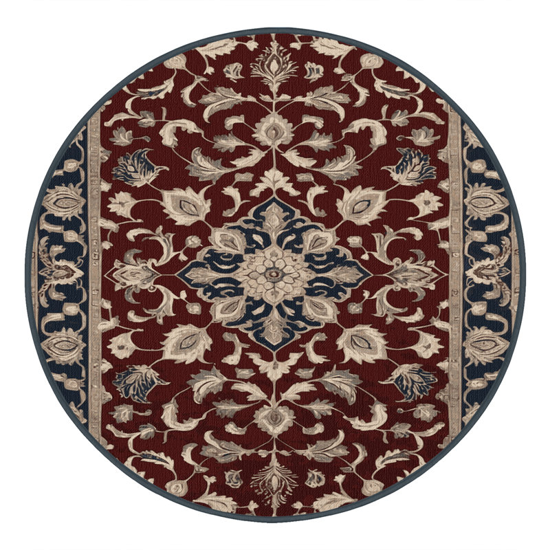 Tapis persan noir lavable à la machine, Rond 7 pi