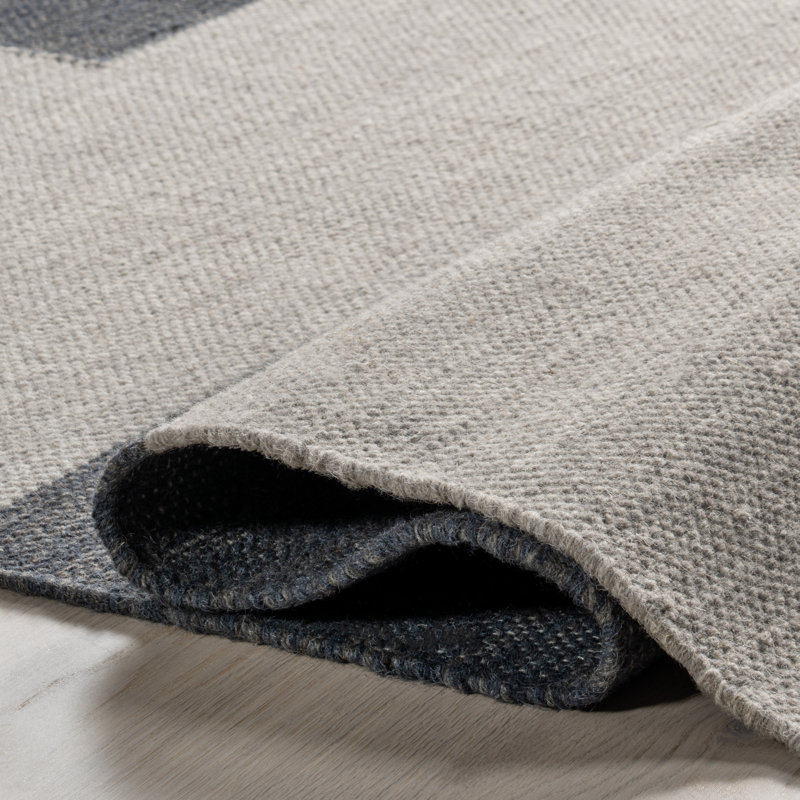 Blue and Gray Wool 9' x 12' Colorblocked Area Rug