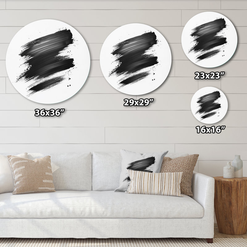Art mural rond en métal noir et blanc, L 23 po x H 23 po