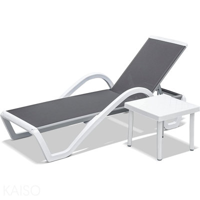 Méridiennes de patio réglables en aluminium avec accoudoirs pour l'extérieur, dans la piscine, sur la pelouse (bleu, 1 chaise longue + 1 table en plastique)