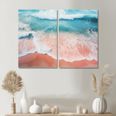 Vue aérienne de la plage bleue et rose II - impressions d'art nautique sur toile