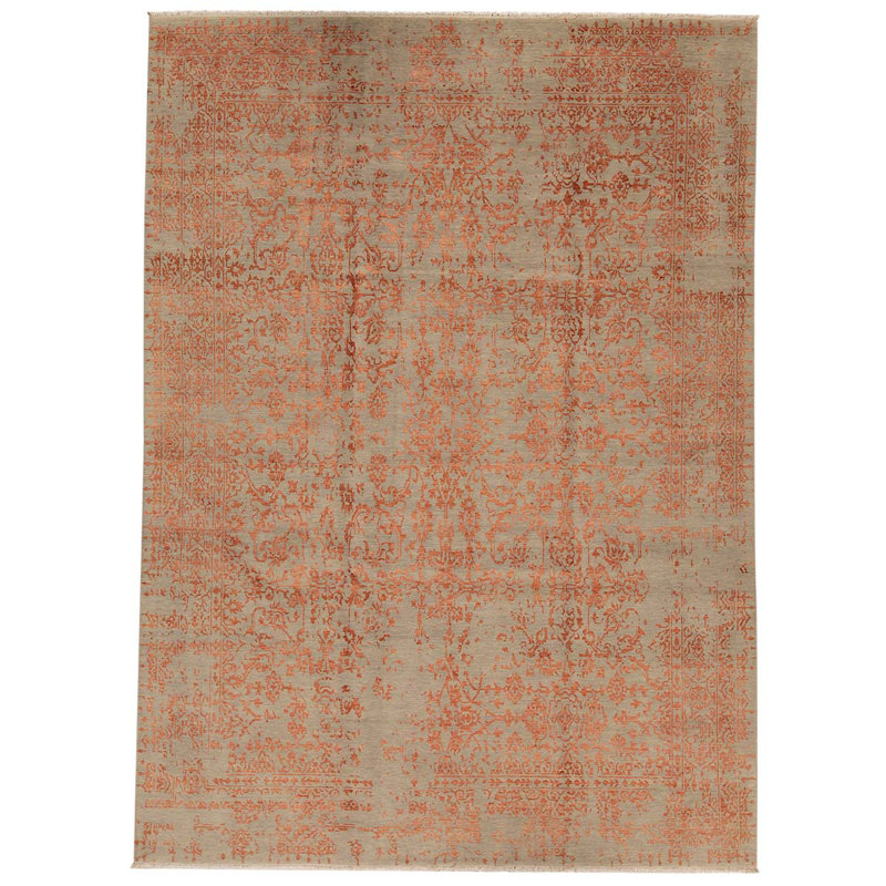 Tapis orange / gris noué à la main de conception unique 8 pi 11 po x 12 pi 1 po