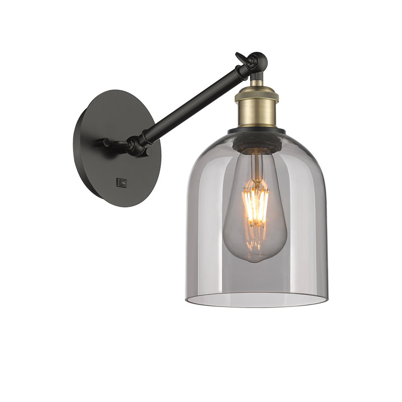 Odaniel Steel Armed Sconce, Light Smoke, Black/Antique Brass