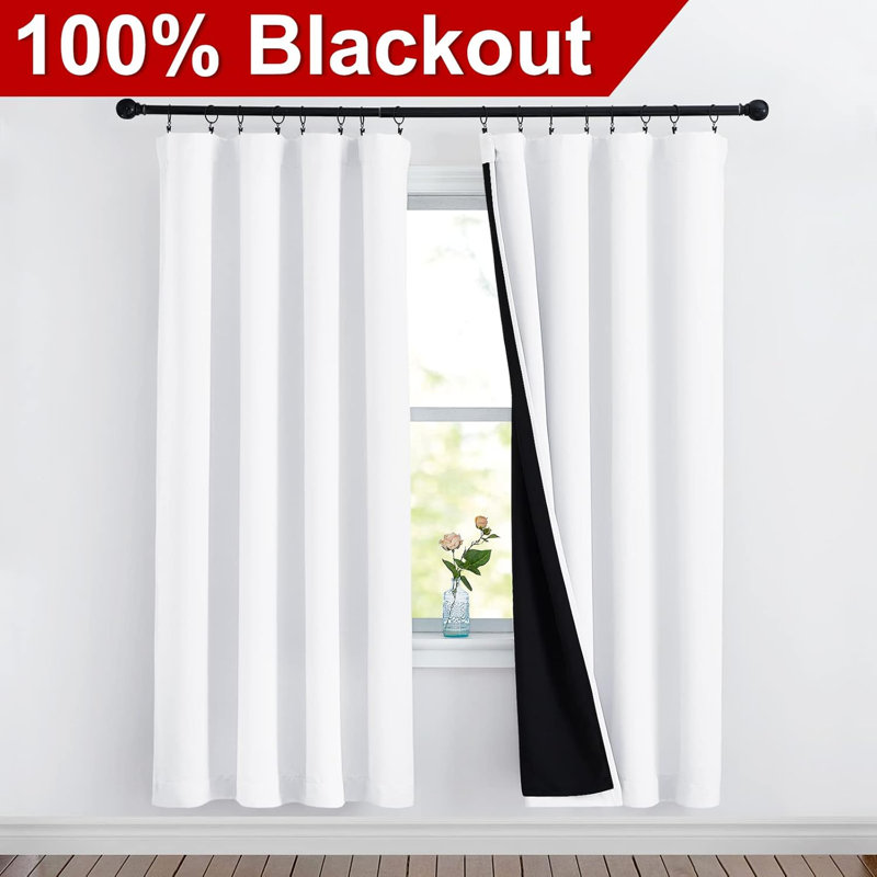 NICETOWN 100% Blackout Curtains for Living Room, Privacy Protection & Noise Reducing Drapes, Black Lined Rod Pocket Window Treatment Curtain Panels, Set of 2