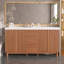 Meuble-lavabo double lavabo de 150 cm avec lavabo en résine SMC, caisson en MDF avec pieds en bois massif, charnières à fermeture douce et système de tiroirs dissimulés pour le rangement de la salle de bain.