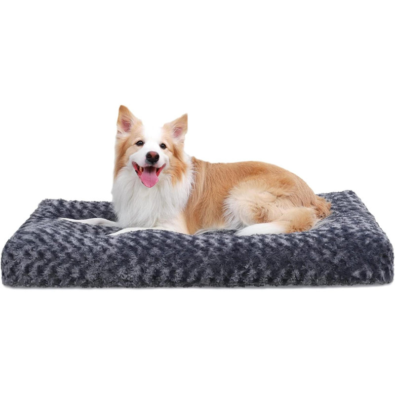 Lavable pour chien Lit de luxe pour chien en peluche Fulffy, Très grand (l 47 po x P 29 po x H 4 po), Gris foncé