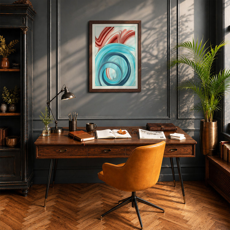 Waves and Spirals Geometric - Framed Print, A3 - 42.0 x 29.7 cm, Walnut